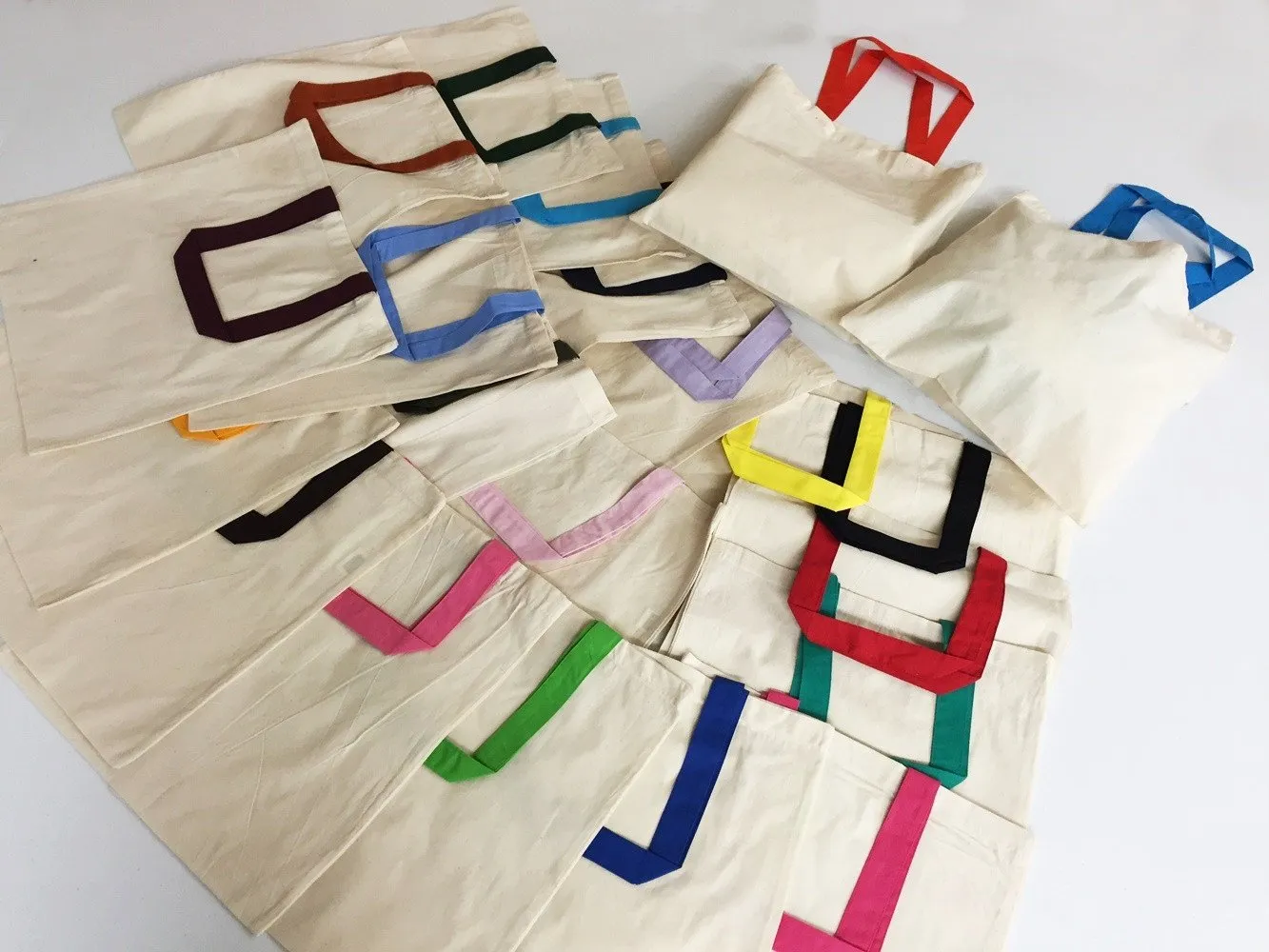 12 ct Wholesale Tote Bags With Color Handles 100% Cotton - By Dozen