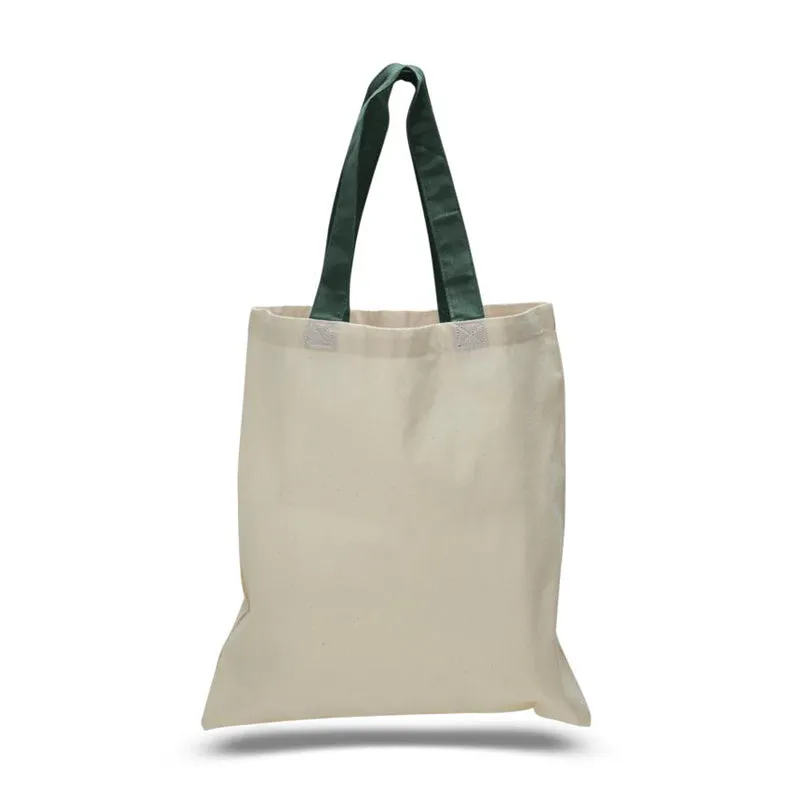 12 ct Wholesale Tote Bags With Color Handles 100% Cotton - By Dozen