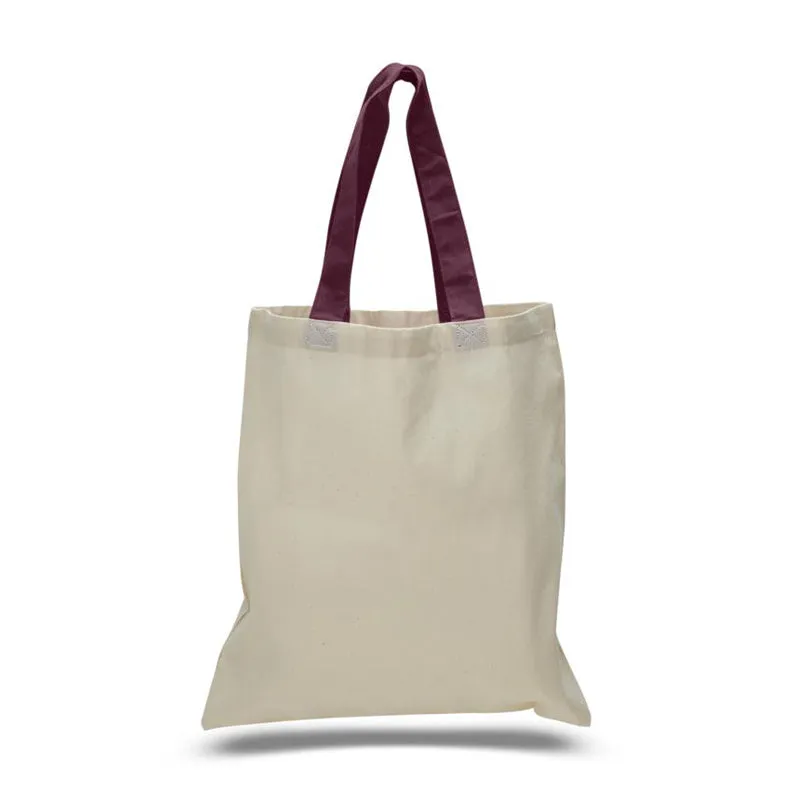 12 ct Wholesale Tote Bags With Color Handles 100% Cotton - By Dozen