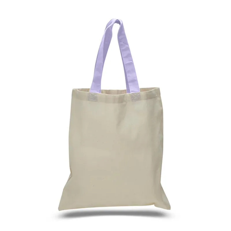 12 ct Wholesale Tote Bags With Color Handles 100% Cotton - By Dozen