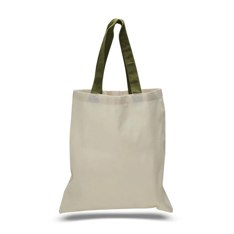 12 ct Wholesale Tote Bags With Color Handles 100% Cotton - By Dozen