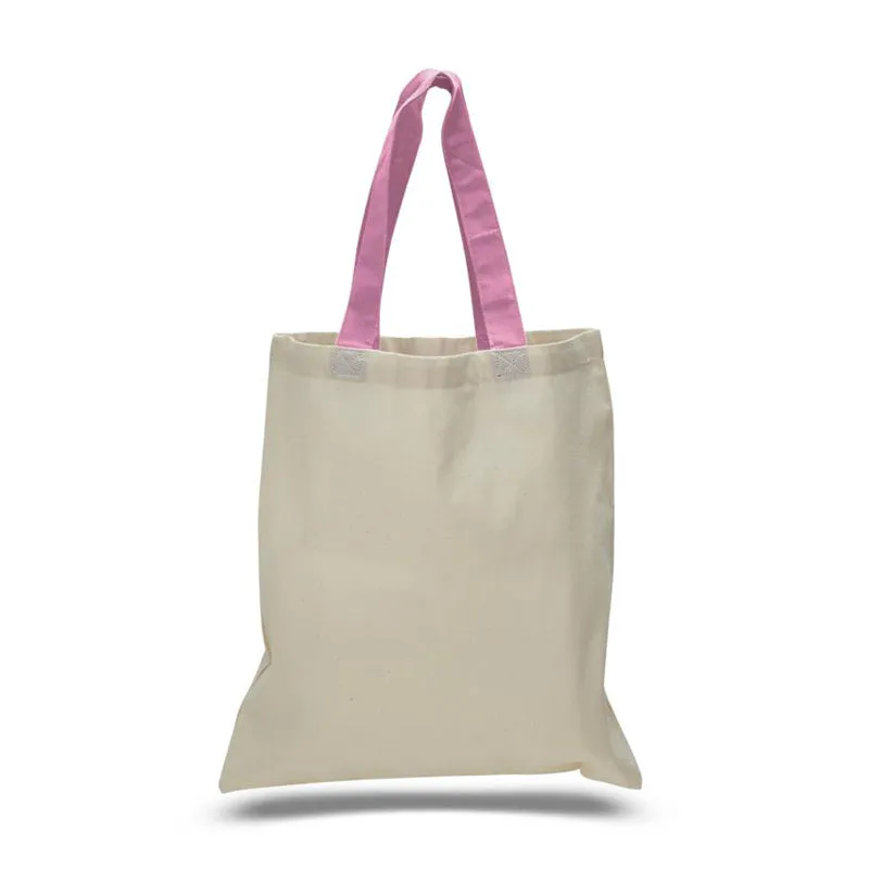 12 ct Wholesale Tote Bags With Color Handles 100% Cotton - By Dozen