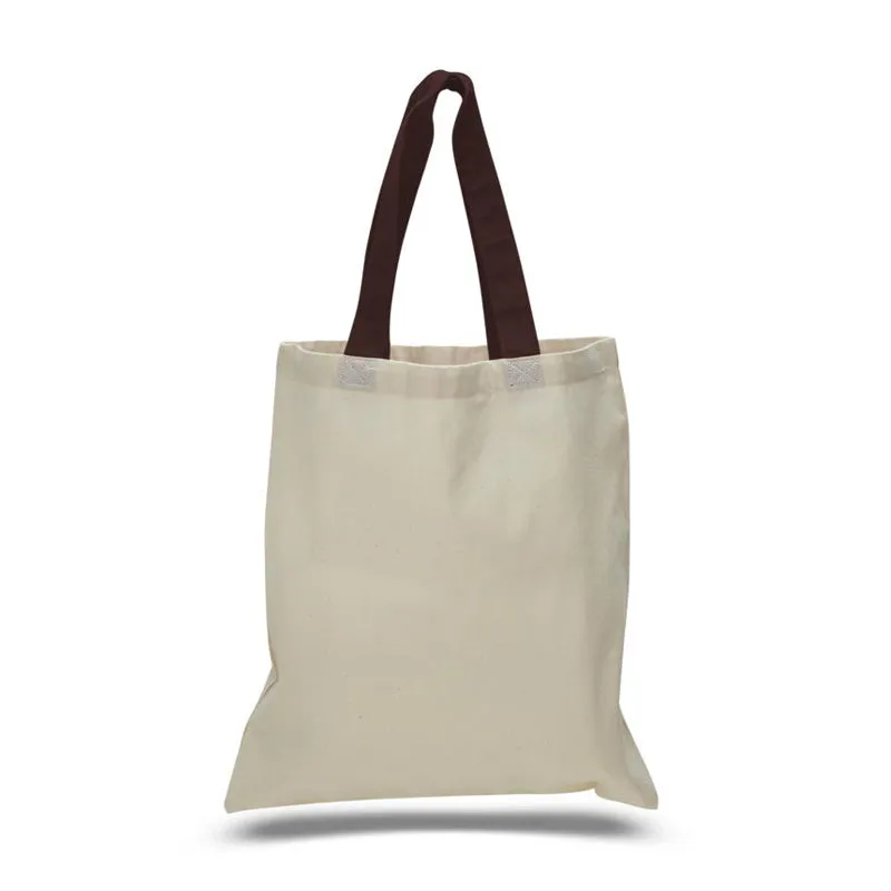 12 ct Wholesale Tote Bags With Color Handles 100% Cotton - By Dozen