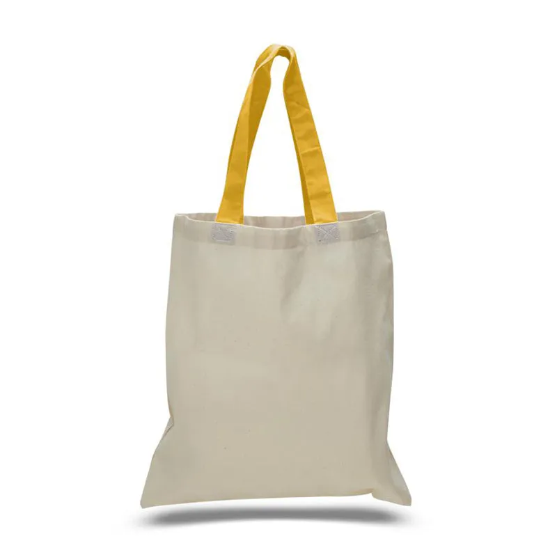 12 ct Wholesale Tote Bags With Color Handles 100% Cotton - By Dozen