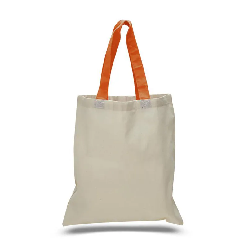 12 ct Wholesale Tote Bags With Color Handles 100% Cotton - By Dozen