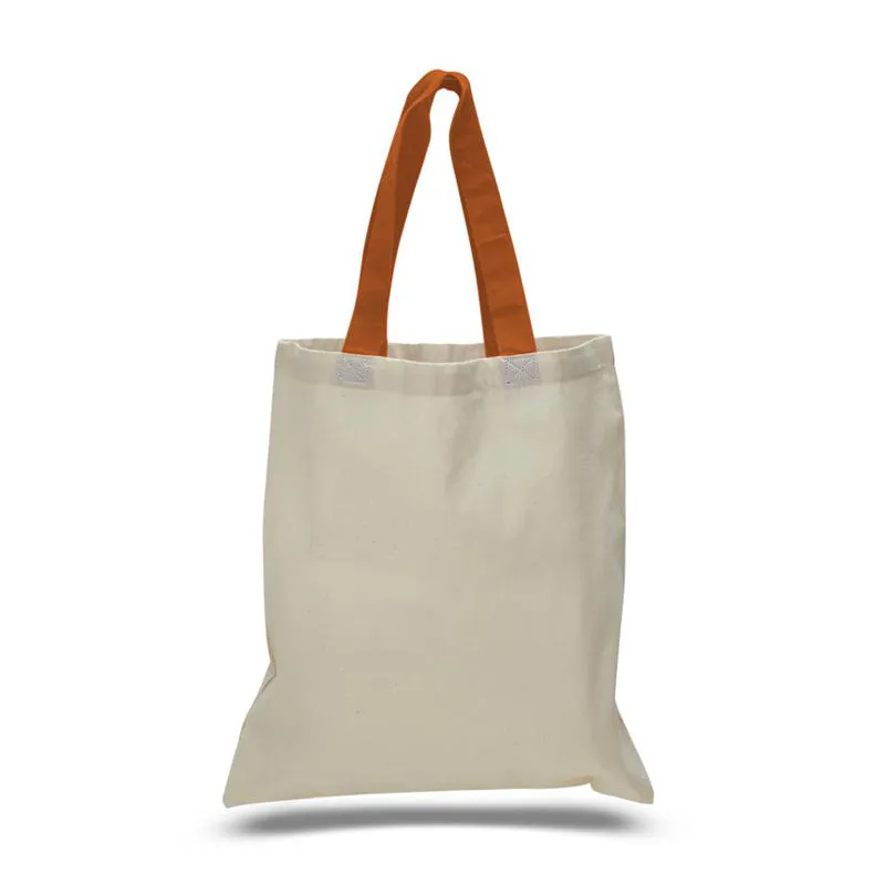 12 ct Wholesale Tote Bags With Color Handles 100% Cotton - By Dozen