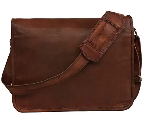 15 Inch Half Flap Leather Messenger Bag for Work, Laptop Shoulder Bag, New Job Gifts for Men and