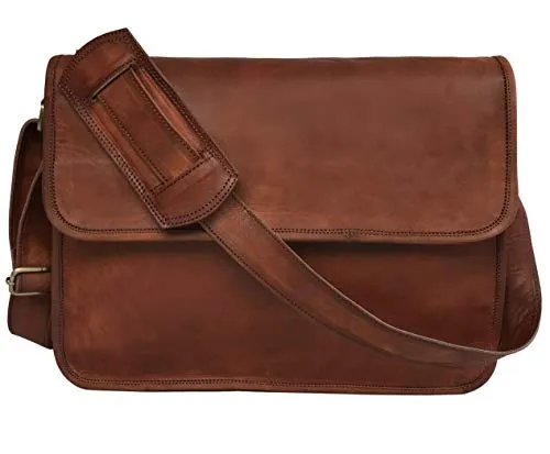 15 Inch Half Flap Leather Messenger Bag for Work, Laptop Shoulder Bag, New Job Gifts for Men and