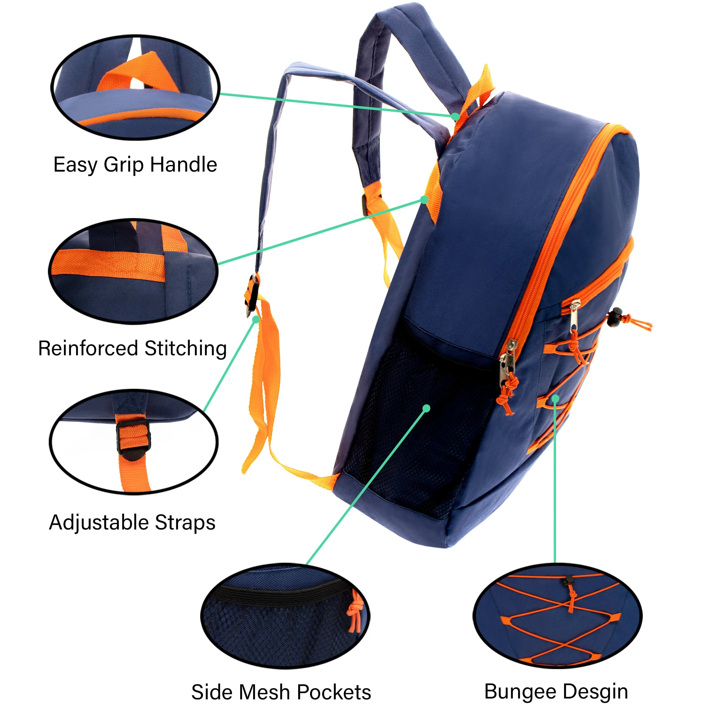 17" Bungee Bulk Backpacks in 6 Assorted Colors - Wholesale Case of 24