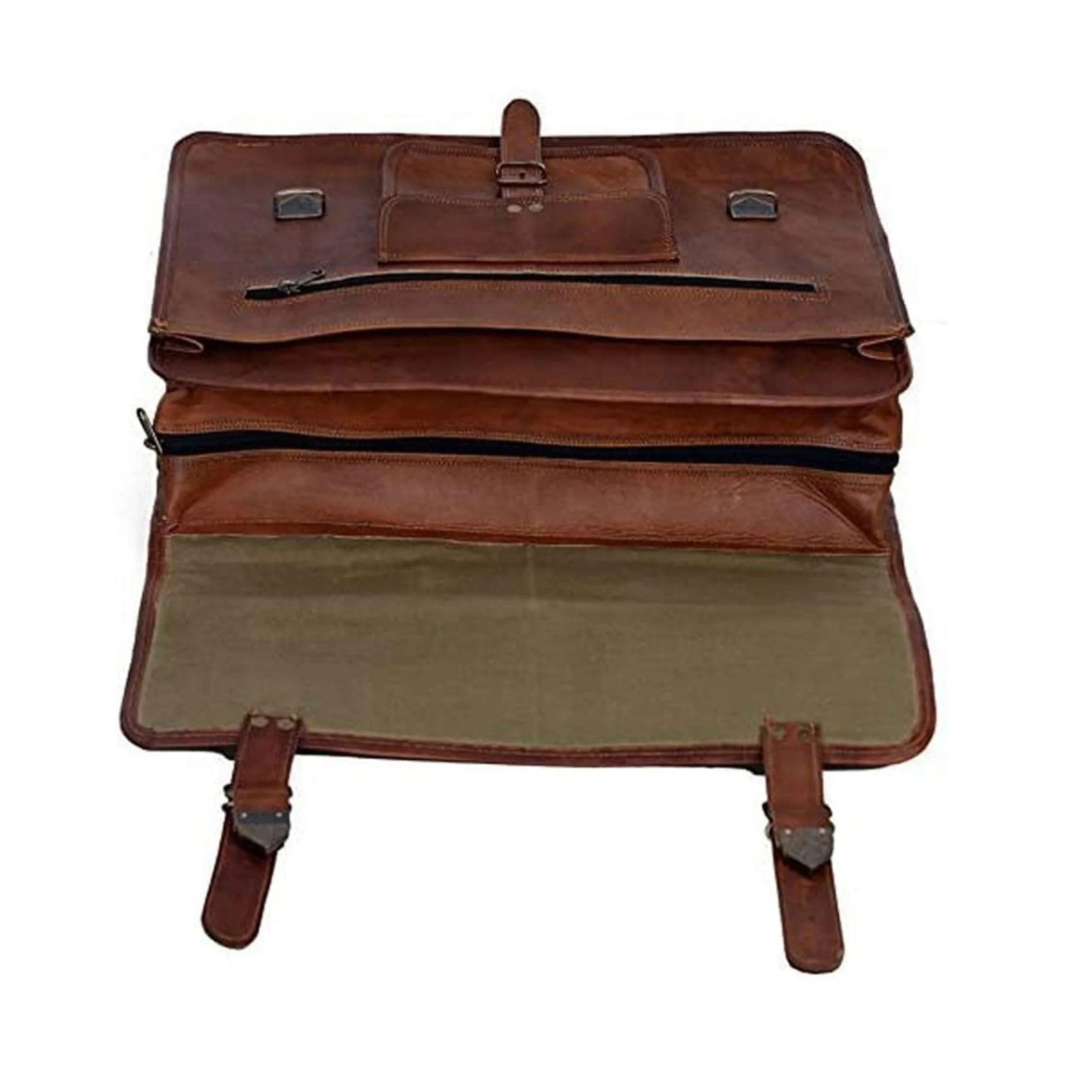 18 Inch Vintage Men's Brown Handmade Leather Briefcase Best Laptop Messenger Bag Satchel for Men Gifts for him