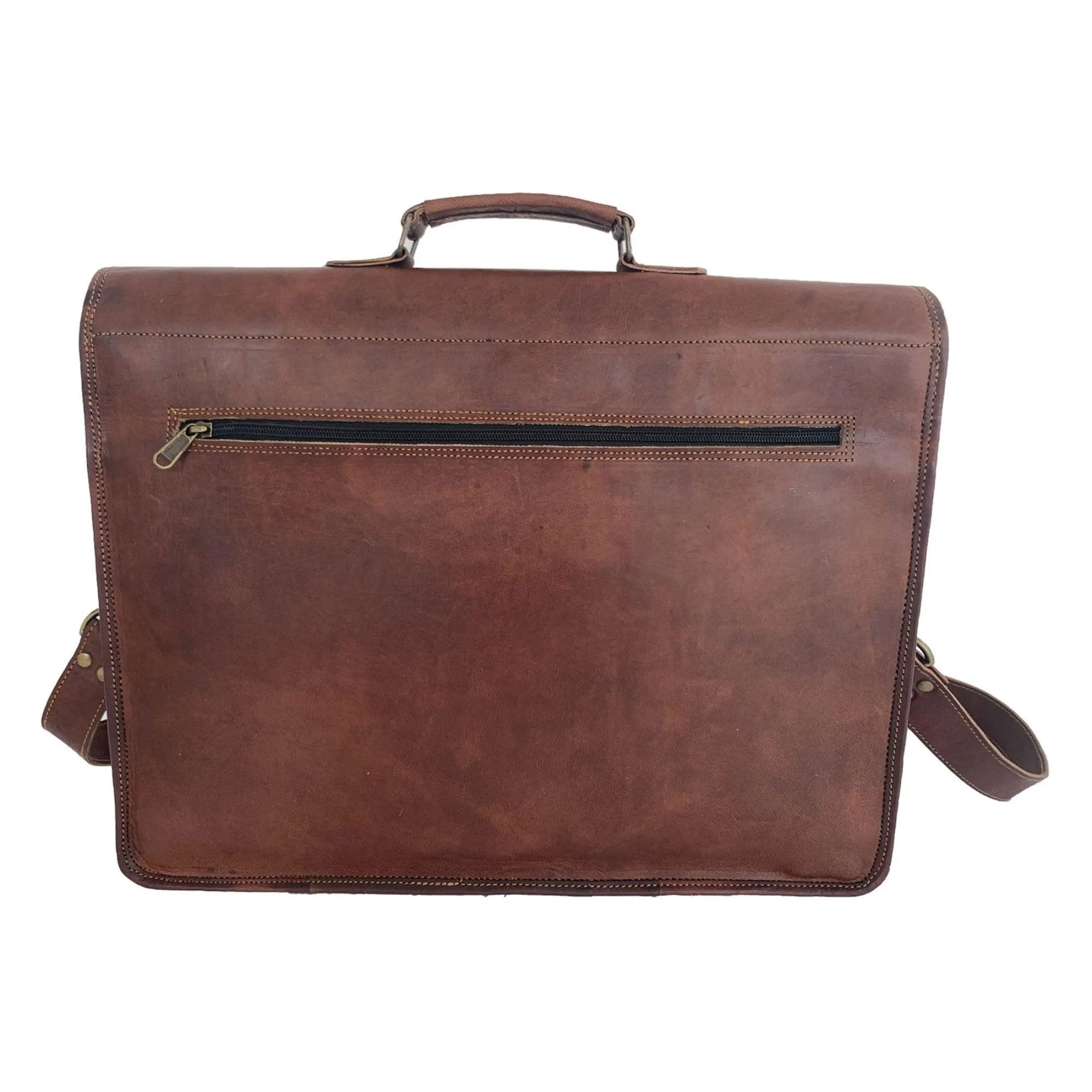 18 Inch Vintage Men's Brown Handmade Leather Briefcase Best Laptop Messenger Bag Satchel for Men Gifts for him