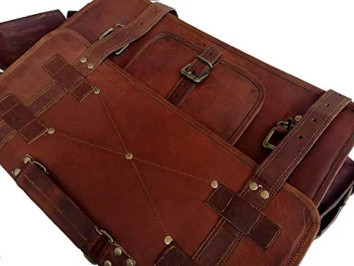 18 Inch Vintage Men's Brown Handmade Leather Briefcase Best Laptop Messenger Bag Satchel