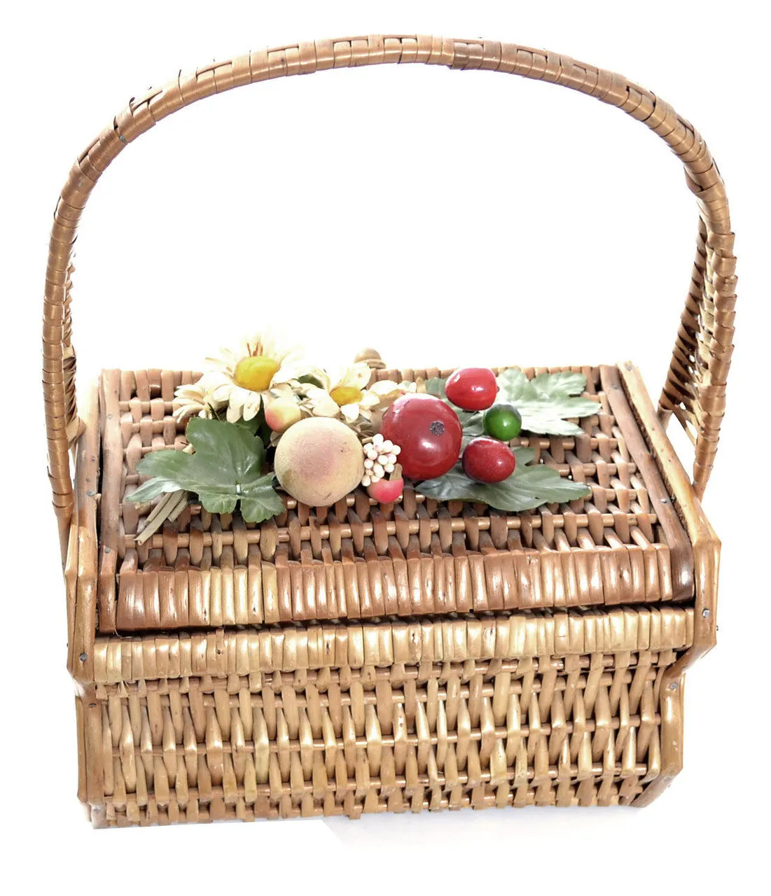 1950s Wicker Basket Vintage Handbag Fruit Flowers