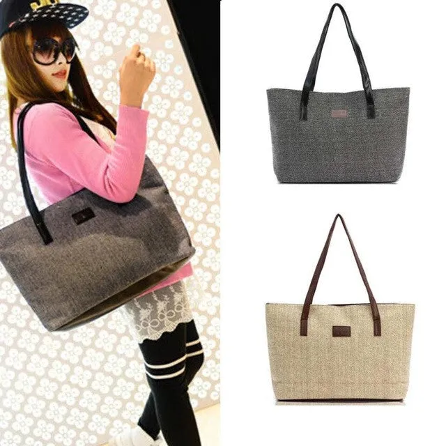 2016 Women Fashion Handbag Canvas Hobos Ladies Shoulder Bags Shopping Linen Casual Totes Solid