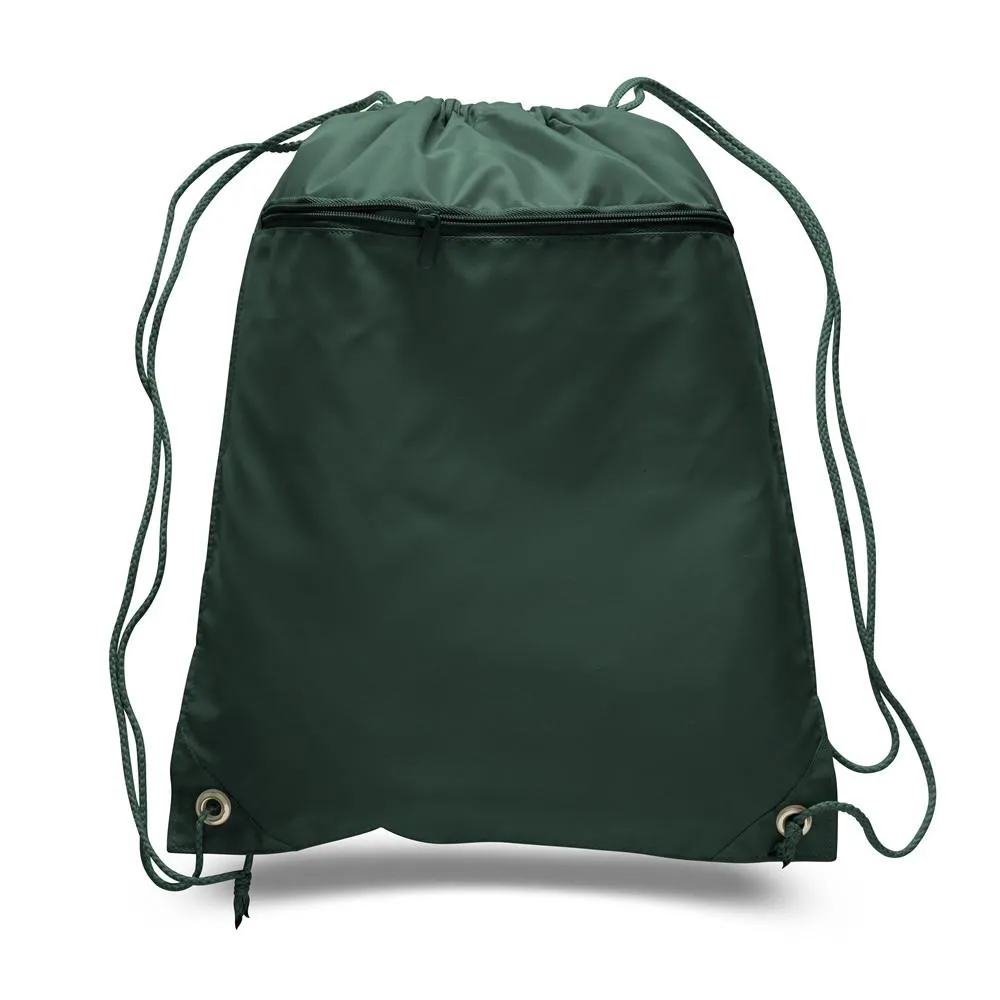 216 ct Promotional Polyester Drawstring Bags with Front Pocket - By Case