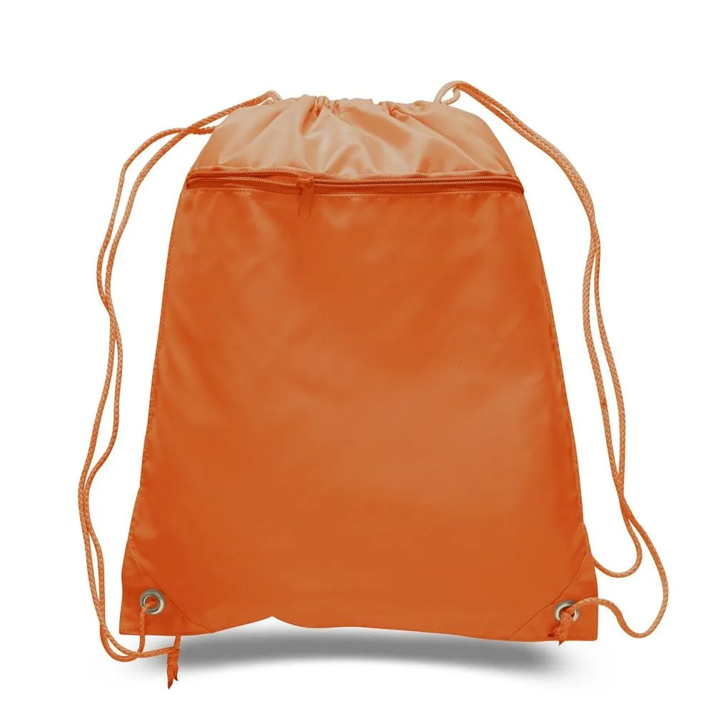 216 ct Promotional Polyester Drawstring Bags with Front Pocket - By Case