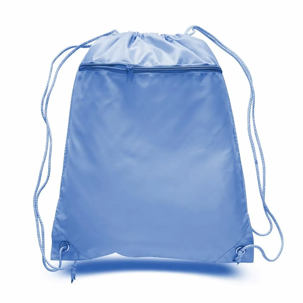 216 ct Promotional Polyester Drawstring Bags with Front Pocket - By Case