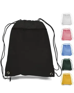 216 ct Promotional Polyester Drawstring Bags with Front Pocket - By Case