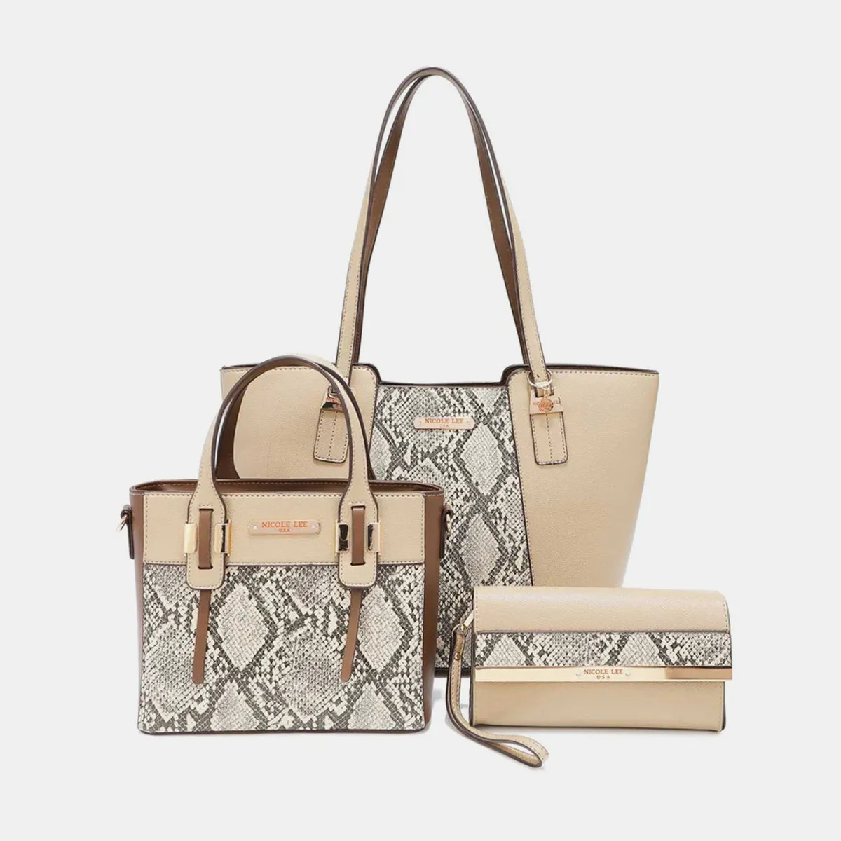 3-Piece Snake Print Handbag Set