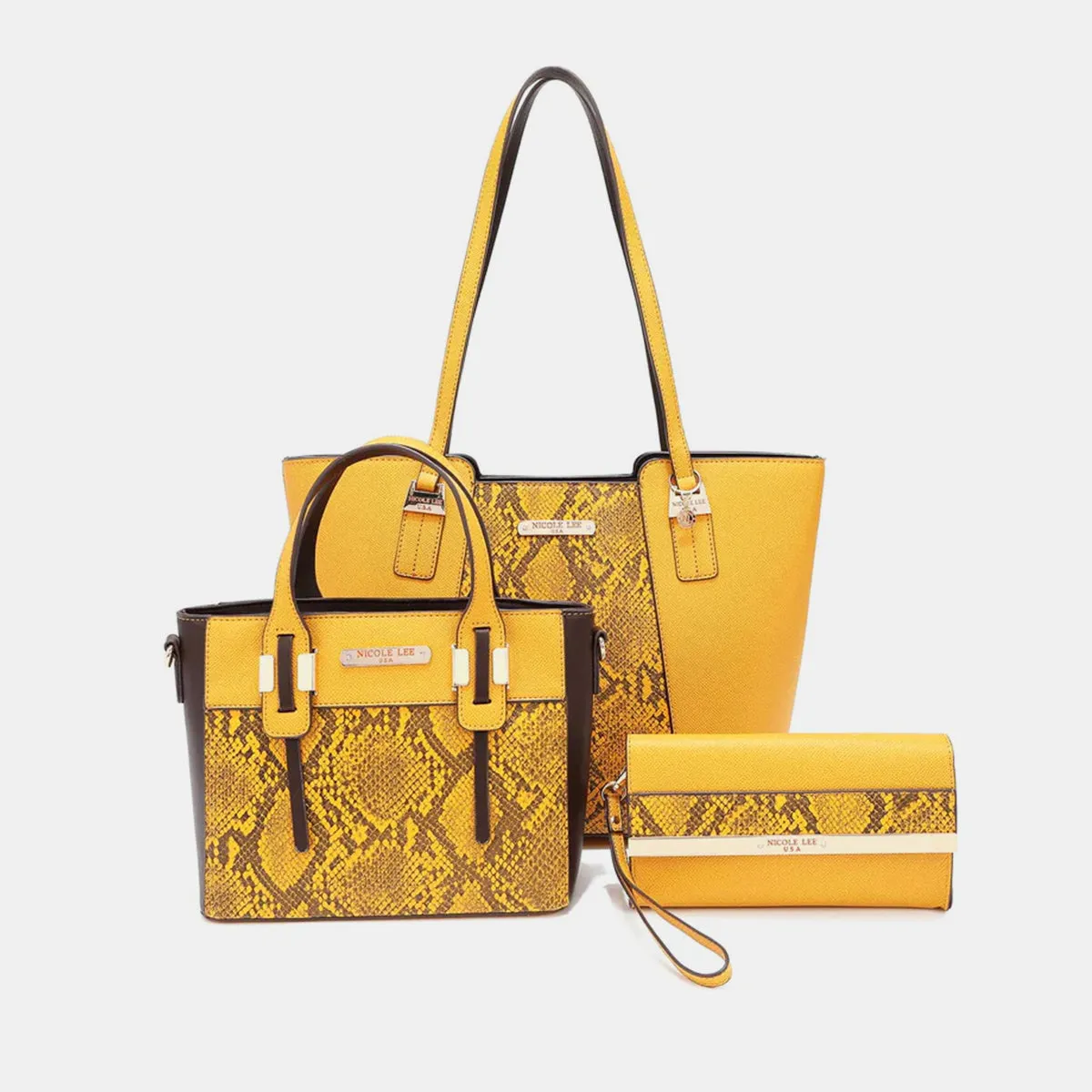 3-Piece Snake Print Handbag Set