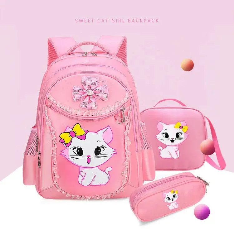 3 Pieces Pink Cat Children Backpack School Bags for girls 4136-1