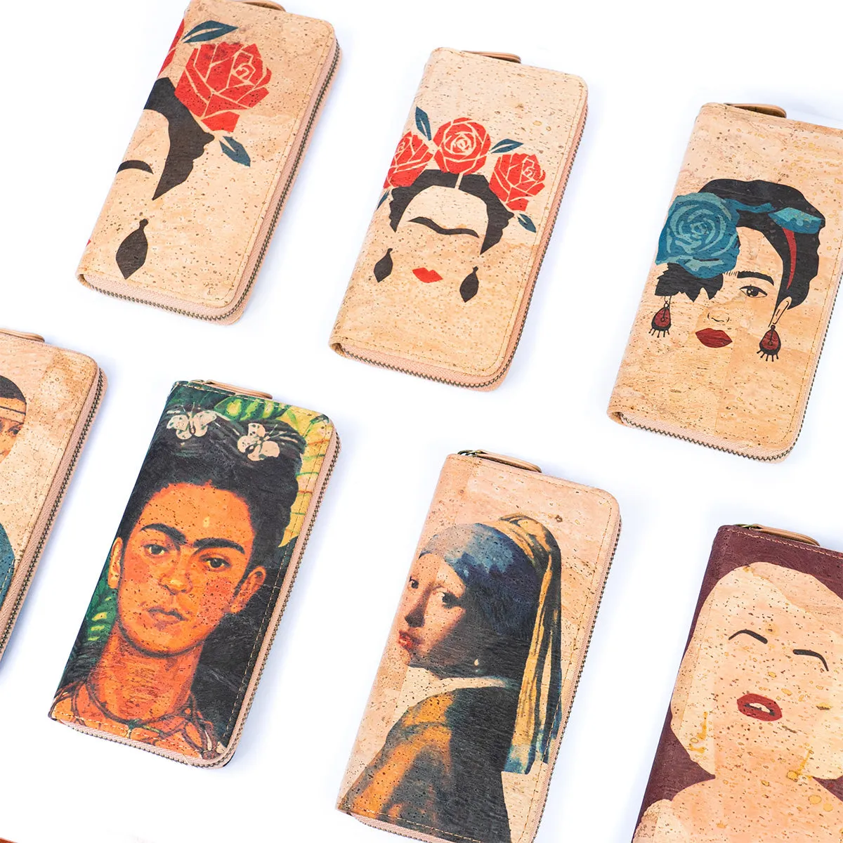 Abstract Frida Art Cork Zipper Wallet- BAG-2076