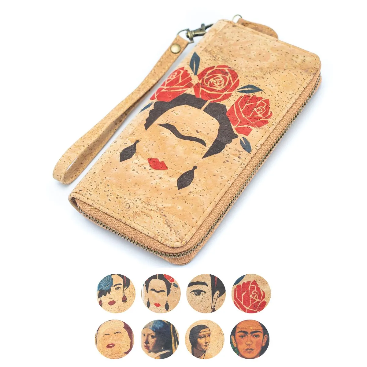 Abstract Frida Art Cork Zipper Wallet- BAG-2076