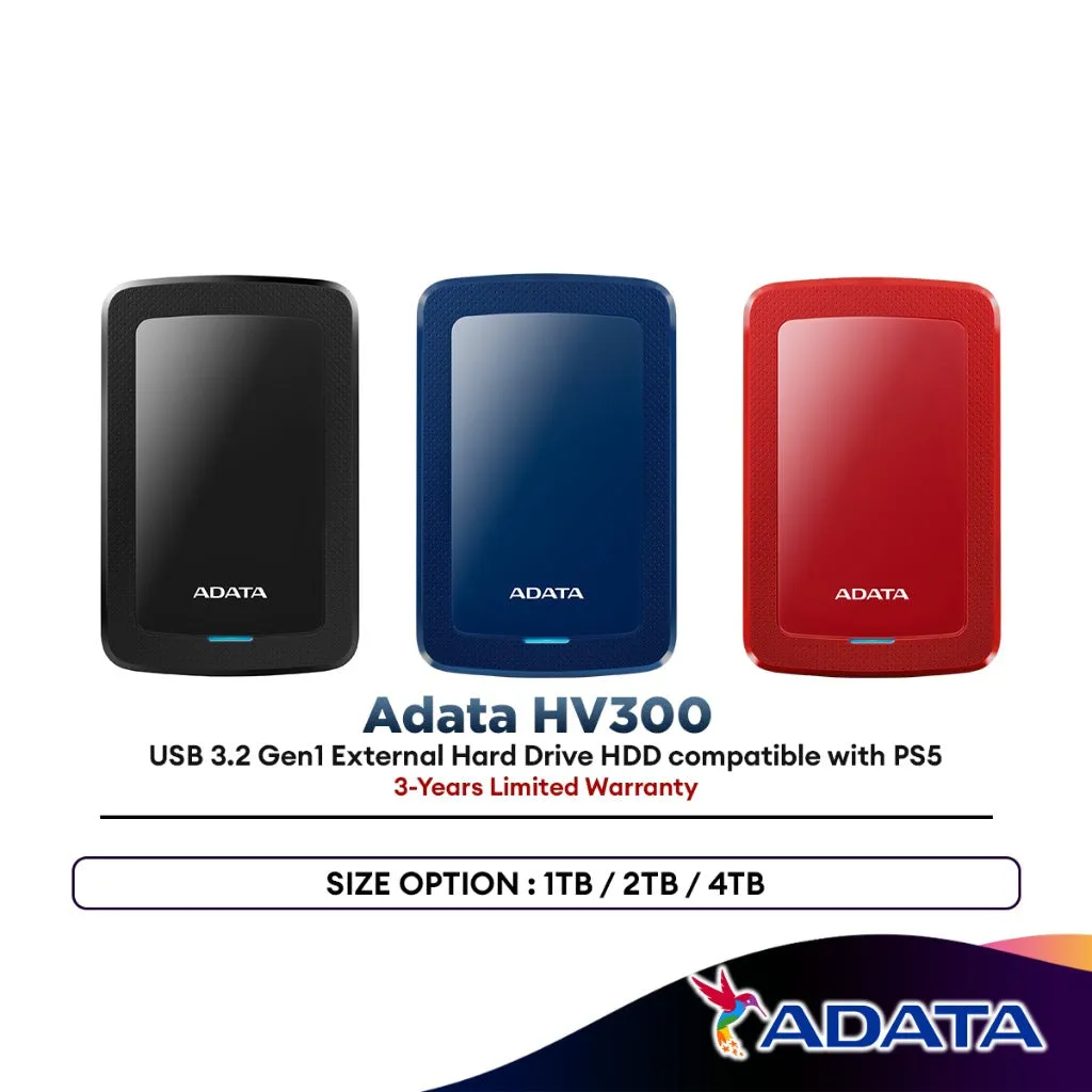 Adata HV300 1TB / 2TB / 4TB USB 3.2 Gen1 External Hard Drive HDD compatible with PS5