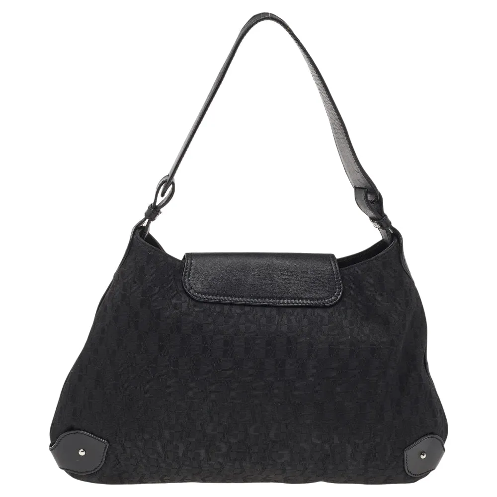 AIGNER Black Signature Canvas and Leather Hobo