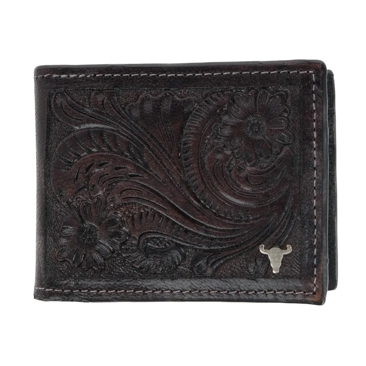 American Bison Men's Leather Hand Tooled Bifold Wallet