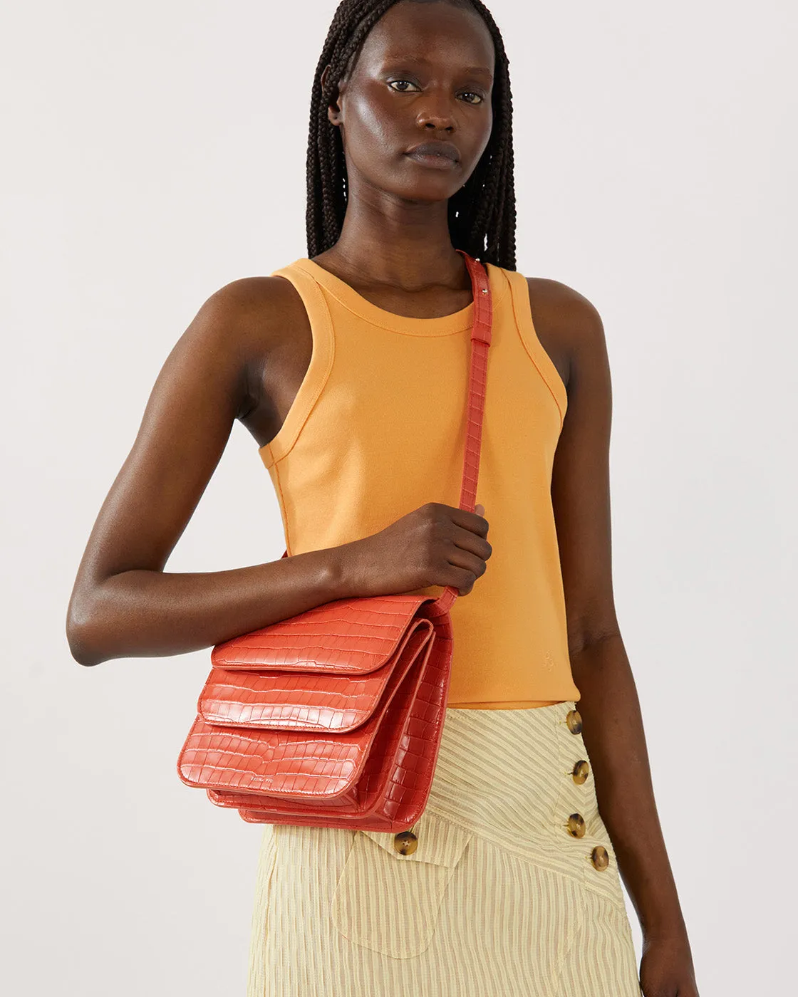 Ana Bag Leather Emboss Croc Orange