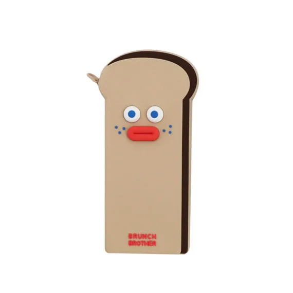 Beige Black BrunchBrother Silicon Toast Pencil Cases Stationery Cute Cotton Zipper