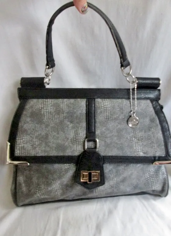 BIG BUDDHA Vegan Snakeskin Lizard Faux Leather Briefcase Handbag Satchel Purse GRAY L