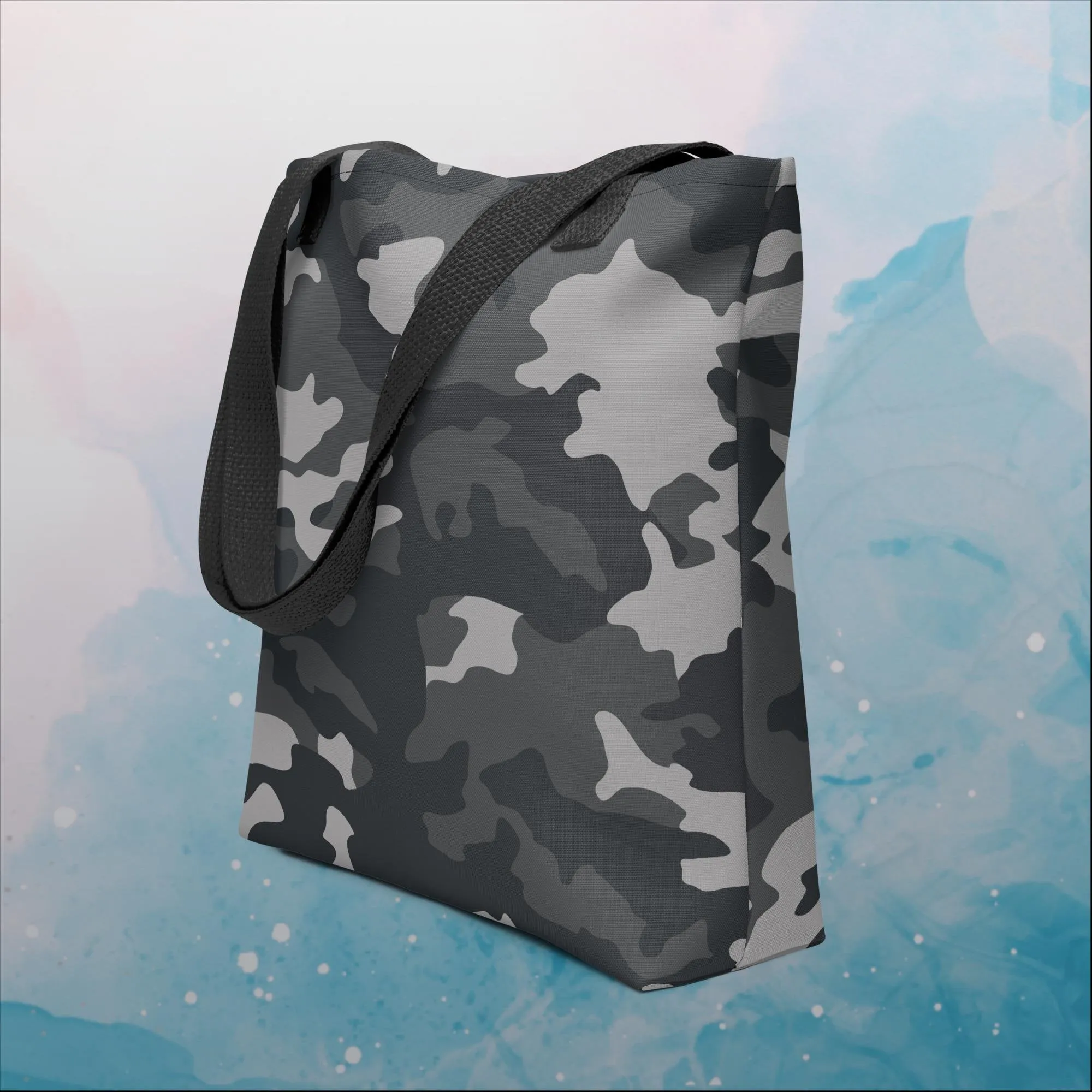 Black and Grey Camo Print 15 inch Tote Bag