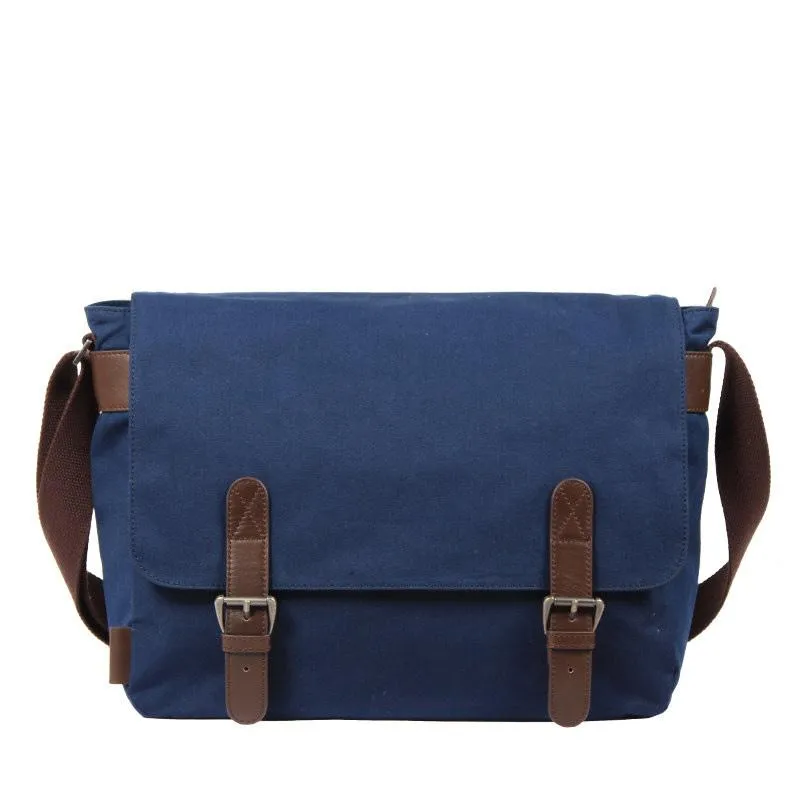 Black Canvas Leather Mens School Bag Messenger Bags Navy Blue Canvas Courier Bag for Men