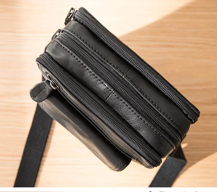 Black Casual Leather Mens Vertical Side Bag Black Messenger Bags Postman Bag Courier Bag for Men