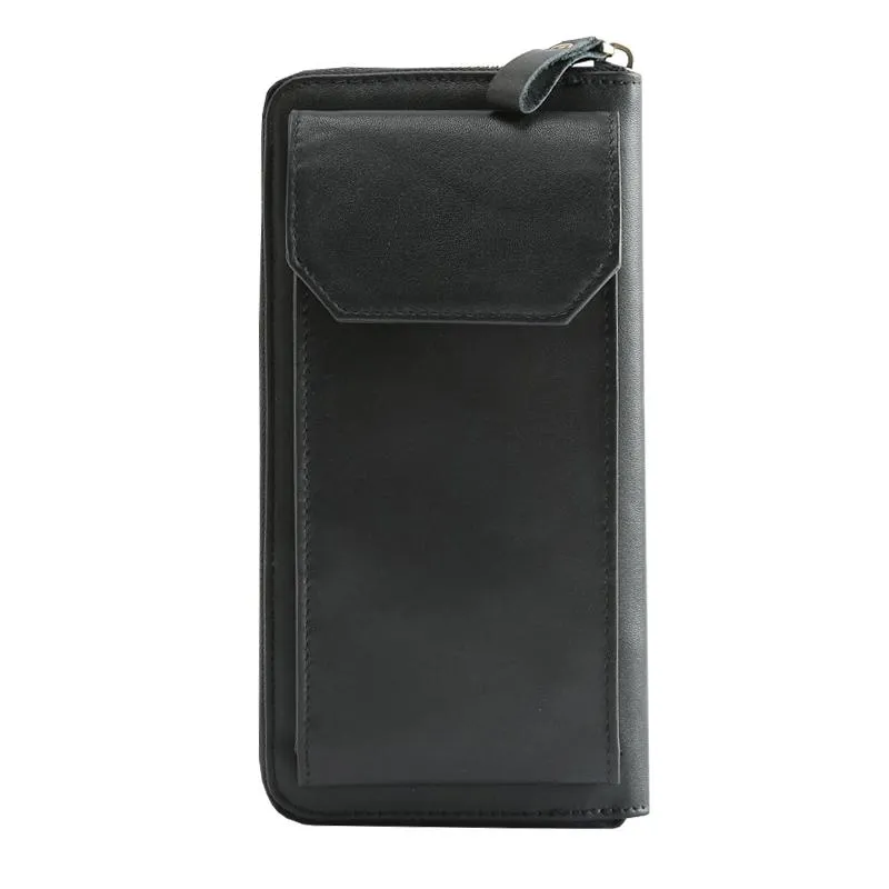 Black Cool Leather Mens Long Wallets Bifold Zipper Gray Long Wallet Card Wallet for Men