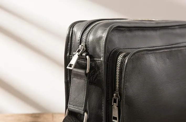 Black Cool Leather Mens Shoulder Bags Messenger Bags for Men