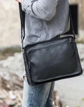 Black Cool Leather Mens Shoulder Bags Messenger Bags for Men