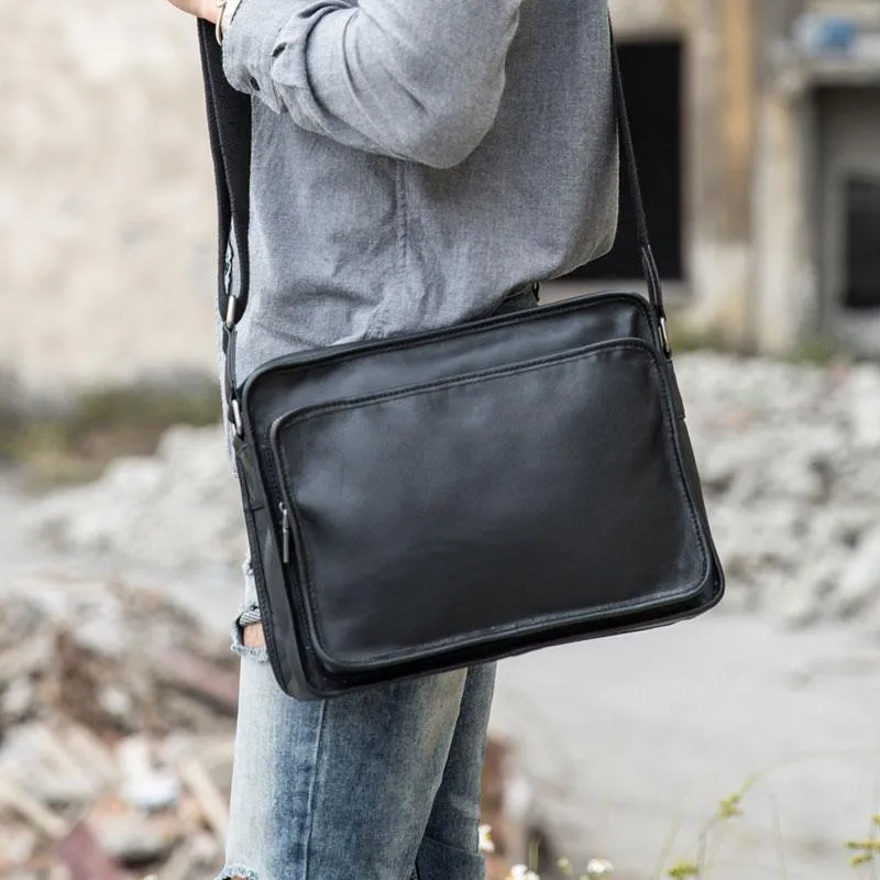 Black Cool Leather Mens Shoulder Bags Messenger Bags for Men