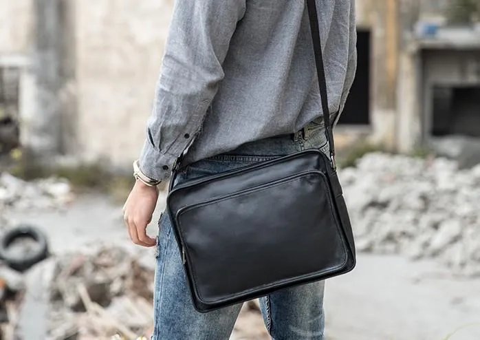 Black Cool Leather Mens Shoulder Bags Messenger Bags for Men