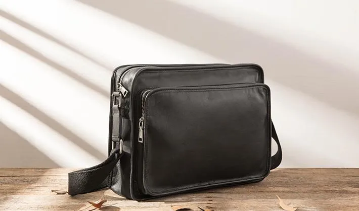 Black Cool Leather Mens Shoulder Bags Messenger Bags for Men