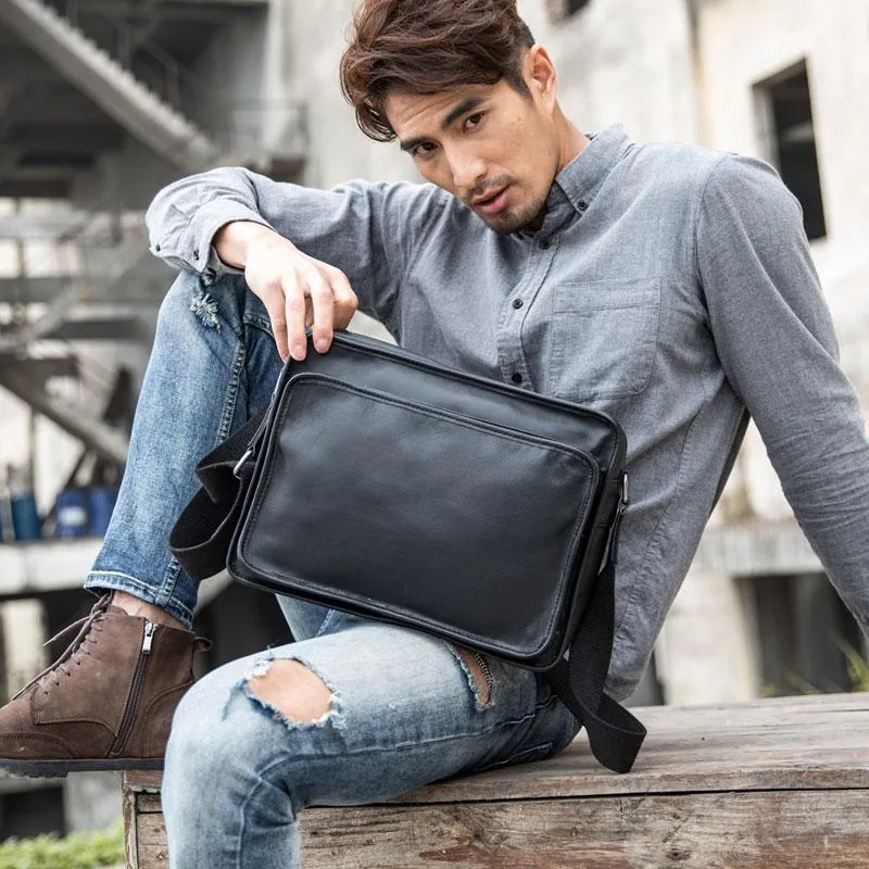 Black Cool Leather Mens Shoulder Bags Messenger Bags for Men