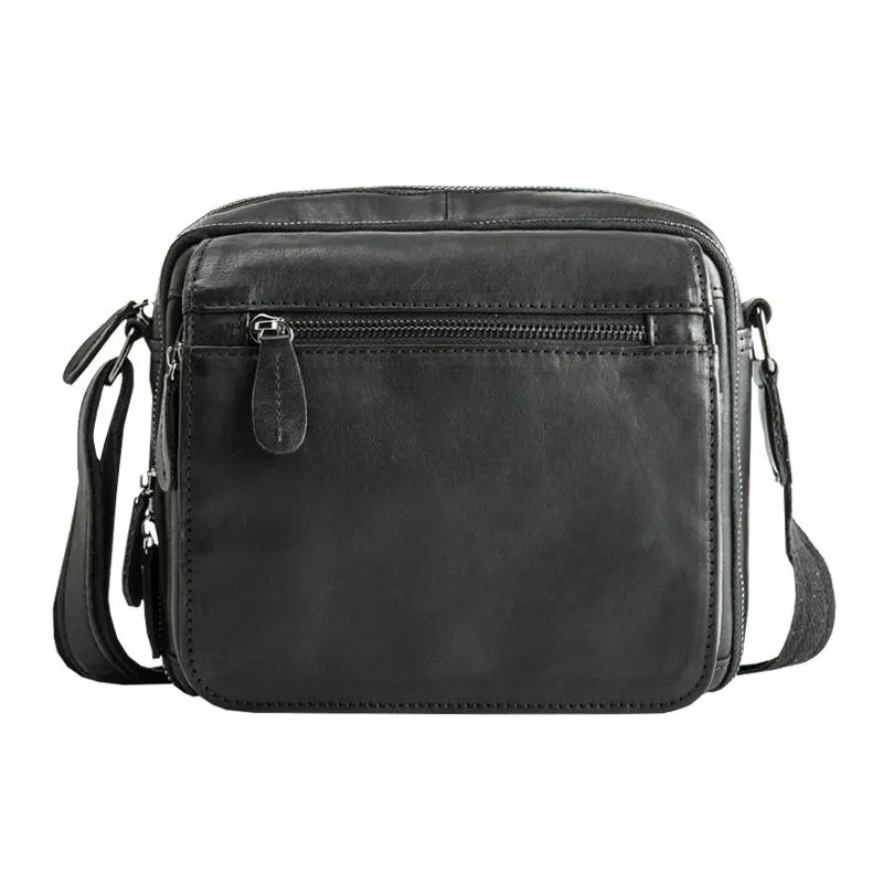 Black Cool Leather Mens Side Bag Postman Bag Small Black Messenger Bags Courier Bag for Men