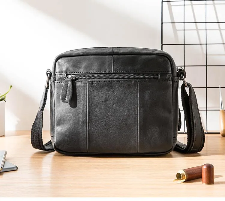 Black Cool Leather Mens Side Bag Postman Bag Small Black Messenger Bags Courier Bag for Men