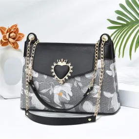 Black Heart Decor Flap Over Mini Crossbody Bag 8816-3