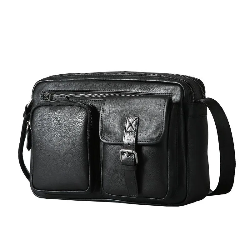 Black Leather Mens Cool Shoulder Bags Messenger Bags for men