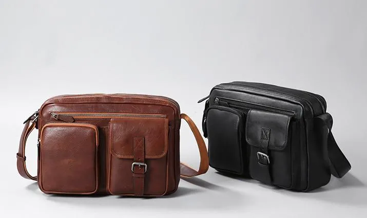 Black Leather Mens Cool Shoulder Bags Messenger Bags for men