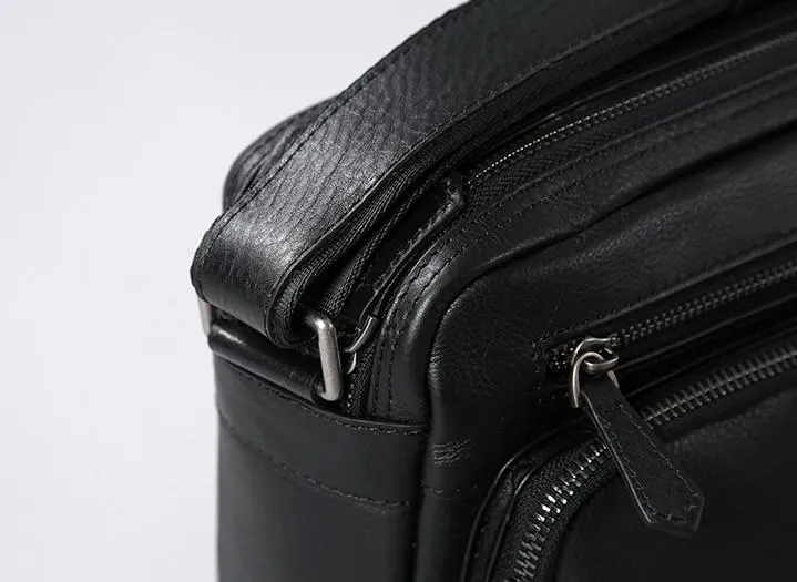 Black Leather Mens Cool Shoulder Bags Messenger Bags for men