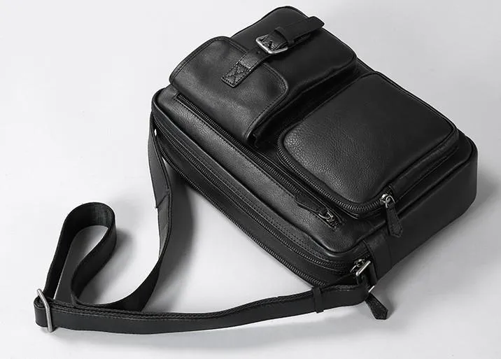 Black Leather Mens Cool Shoulder Bags Messenger Bags for men